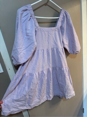 Lilac Purple Puff Sleeve Tiered Dress - XS